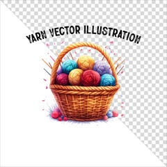 A clipart of knitting needles and yarn with basket. Skein of yarn with knitting needles