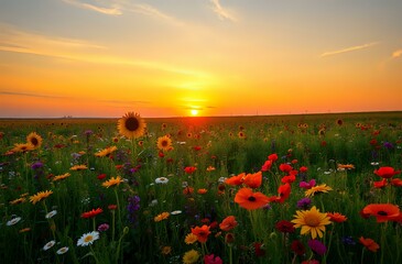 Sunset in a Sea of Wildflowers