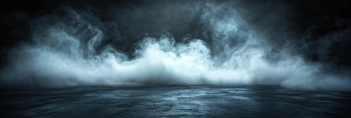 Obraz premium Abstract foggy background, a dark scene with smoke and mist on a black floor, a smoky room