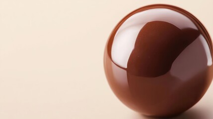 Minimal chocolates concept. A glossy chocolate sphere on a soft beige background, perfect for culinary designs.