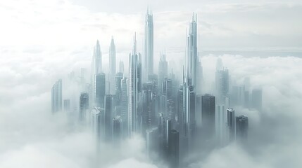 Fototapeta premium Futuristic skyscraper cityscape cloudy atmosphere digital art