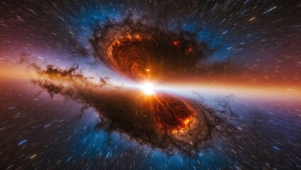 Fototapeta premium Dramatic cosmic scene depicting swirling black holes with vibrant colors and light, illustrating the mysteries of the universe and cosmic forces at play