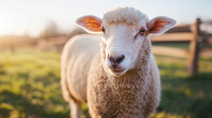 Obraz premium Organic Farming Sheep in Bright Sunlight Field