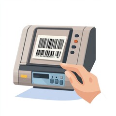 Fototapeta premium A hand interacts with a barcode printer, showcasing its modern design and functionality.