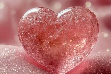 Fototapeta premium A heart-shaped object sits atop a pink surface, ideal for use in Valentine's Day or love-themed designs