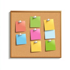 A vibrant corkboard displaying colorful sticky notes in various shades, promoting a creative workspace feel.