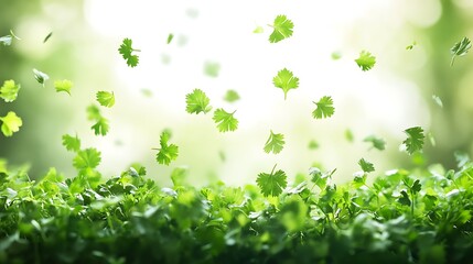 Floating cilantro leaves nature scene macro photography outdoors