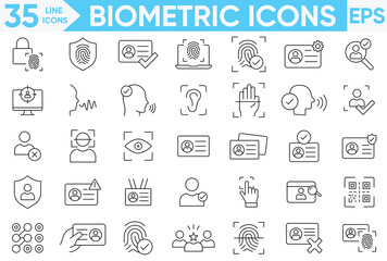 Biometric Line icon set.color icons. login, logout, password, key, lock, identification system, cyber security, privacy.Vector and illustrator set.