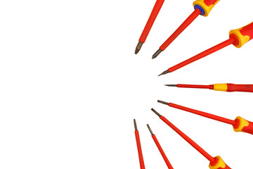 Electrical installation tools for the assembly of electrical equipment. Soft focus. Close-up.Transparent background in png.