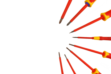 Electrical installation tools for the assembly of electrical equipment. Soft focus. Close-up.Transparent background in png.