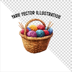 A clipart of knitting needles and yarn with basket. Skein of yarn with knitting needles