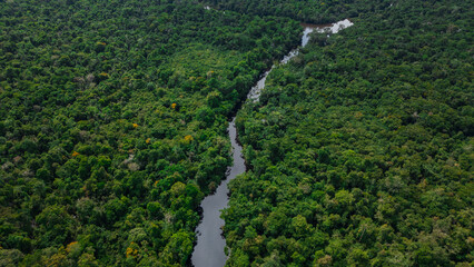 AERIAL PHOTOS OF THE NANAY RIVER AND BOATS NAVIGATING IN ITS WATERS, IN THE PERUVIAN AMAZON JUNGLE,...