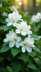 Obraz premium Snow-white rhododendron flowers in full bloom amidst greenery, blooming, blossom, trees