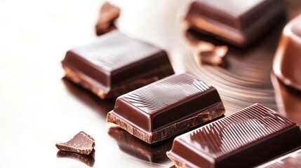 Minimal chocolates idea. Delicious chocolate bars arranged beautifully on a reflective surface.