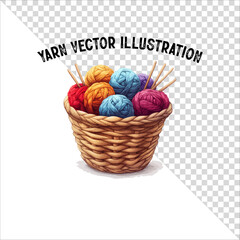 A clipart of knitting needles and yarn with basket. Skein of yarn with knitting needles