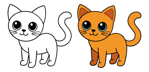 Obraz premium Cute cat line art and color vector art
