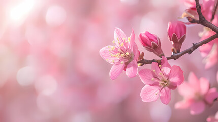 Naklejka premium Pink Blossom Branch in Springtime Sunlight 
