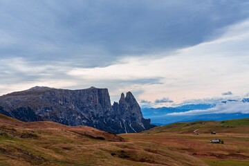 Panoramic view of the Schlern a mountain in the South Tyrolean Dolomites in Italy.
