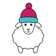 a sheep wearing inter cap