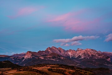 Sunrise in the Dolomites, Italy.