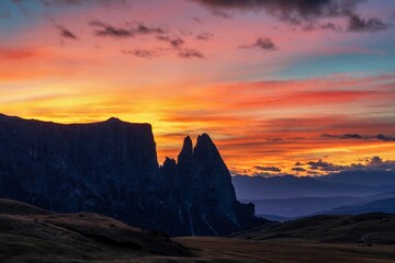 Sunset in the Dolomites, Italy.