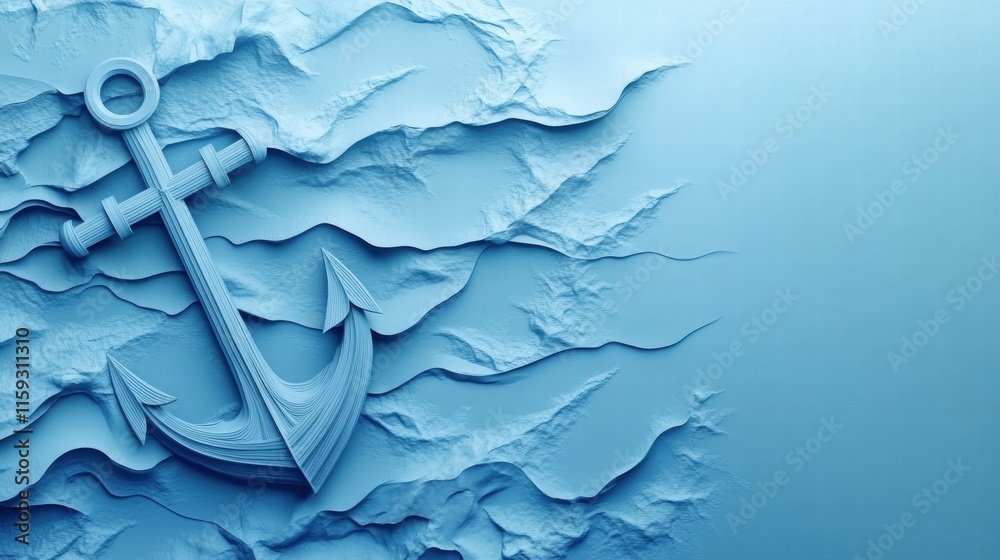 Aufkleber Nautical anchor resting on textured wave pattern with ample space for additional text or design elements. Generative AI