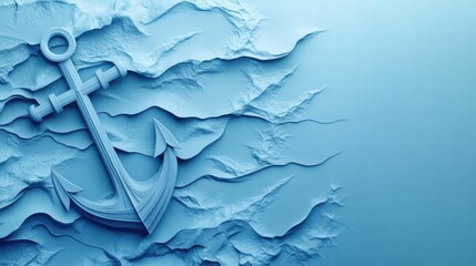 Nautical anchor resting on textured wave pattern with ample space for additional text or design elements. Generative AI