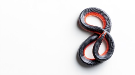 Obraz premium Captivating Image of a Black and Orange Snake Forming the Number Eight, Symbolizing Infinity and Transformation on a Clean White Background