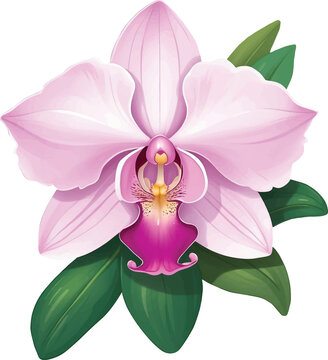 pink orchid flower with green leaves clip art preview