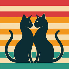 cats silhouette on retro vintage background