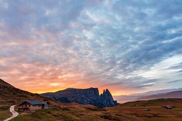 Sunset in the Dolomites, Italy.