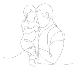 Affectionate Father and Son Bonding Minimalist Line Art Illustration. father Holding His Child Continuous Line Art Design.
Dad and Son in Loving Moment Black Linear Sketch.