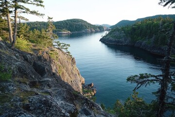 scenic lake view cliffs
