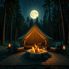 Art Deco Campsite Under the Moon