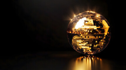 Golden reflections of a disco ball shining brightly in the darkness, setting the mood for a vibrant celebration night