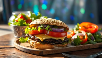 Cheese meat delicious lunch vegetable sandwich grill fresh fast salad tomato meal onion food bun snack burger bread dinner tasty hamburger lettuce