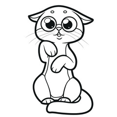 Cute cartoon kitten looks at the interlocutor line drawing outlined for coloring page on white background