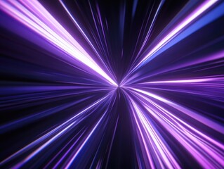 Energy pulse with laser beams creating a vibrant purple and blue light tunnel through the space.
