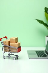 Shopping Cart Packed with Parcels in a Modern Retail Store Aisle &ndash; Exploring Efficient Shopping and Retail Trends