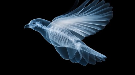 Fototapeta premium Stunning X-ray Illustration of a Bird in Flight Showcasing Its Delicate Skeleton and Wings, Perfect for Science and Nature Enthusiasts