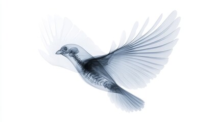 Obraz premium Ethereal X-ray Image of a Bird in Flight Revealing Intricate Bone Structure and Delicate Wing Movement for Science and Art Exploration