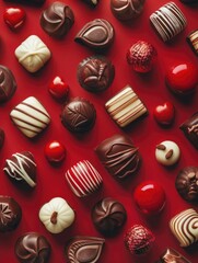 Dessert with various candy types including milk, dark and caramel chocolates with decorative wrappers.