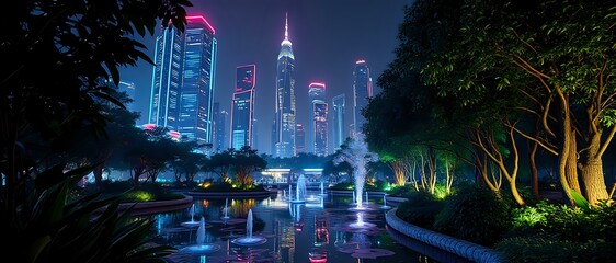 Futuristic Urban Park at Night