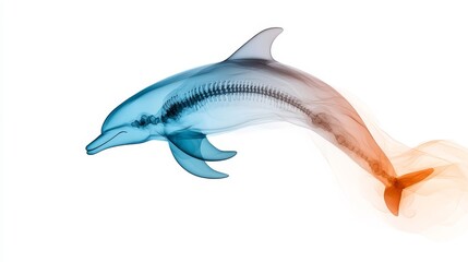 Obraz premium Stunning X-Ray Image of a Dolphin in Motion with Detailed Skeletal Structure and Vibrant Color Gradient for Educational and Artistic Use