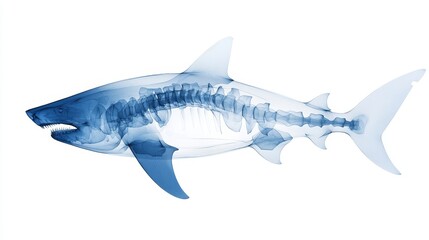 Obraz premium Detailed X-ray Image of a Shark Skeleton Illustrating the Complex Structure and Skeleton of This Marine Predator in Stunning Blue Tone