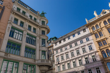 Fototapeta premium Fragment of historical buildings facades with with architectural decorations, Vienna Center