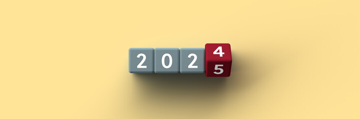 3D Cubes with the years 2024-2025 on a yellow paper background	