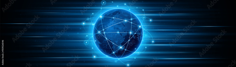 Aufkleber Global connection network background. World map. High-speed internet technology concept or fast wireless data transmission. modern internet network connection technology background	