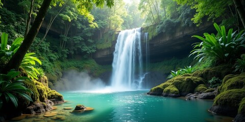 Fototapeta premium Majestic Waterfall in Lush Green Jungle