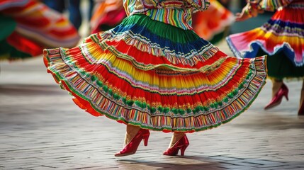 Colorful traditional mexican dance attire in motion with vibrant ruffled skirt Happy Cinco de mayo